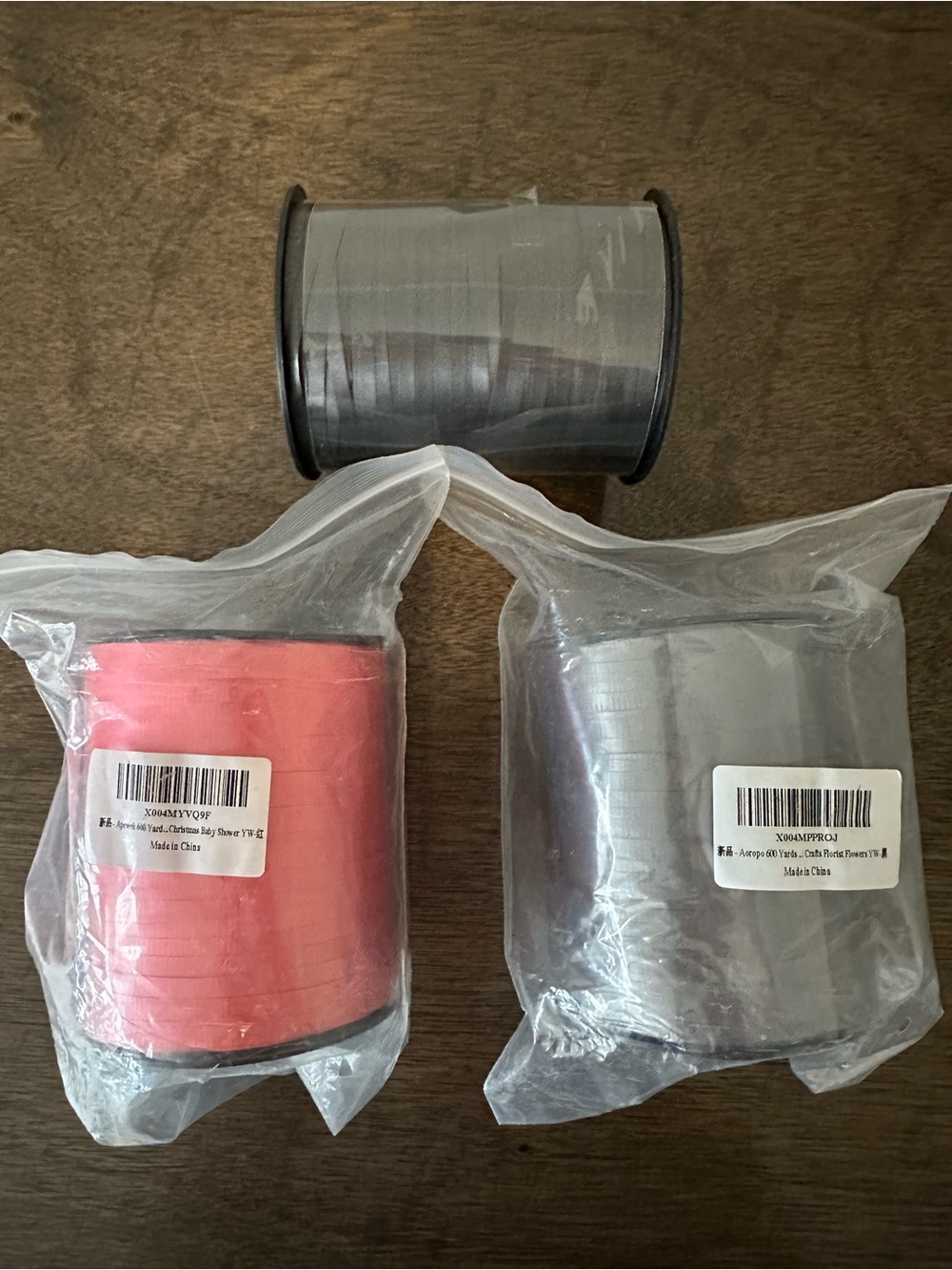 NEW 3 Rolls Decorative Curling Ribbon Spool - Gray and Red and Black